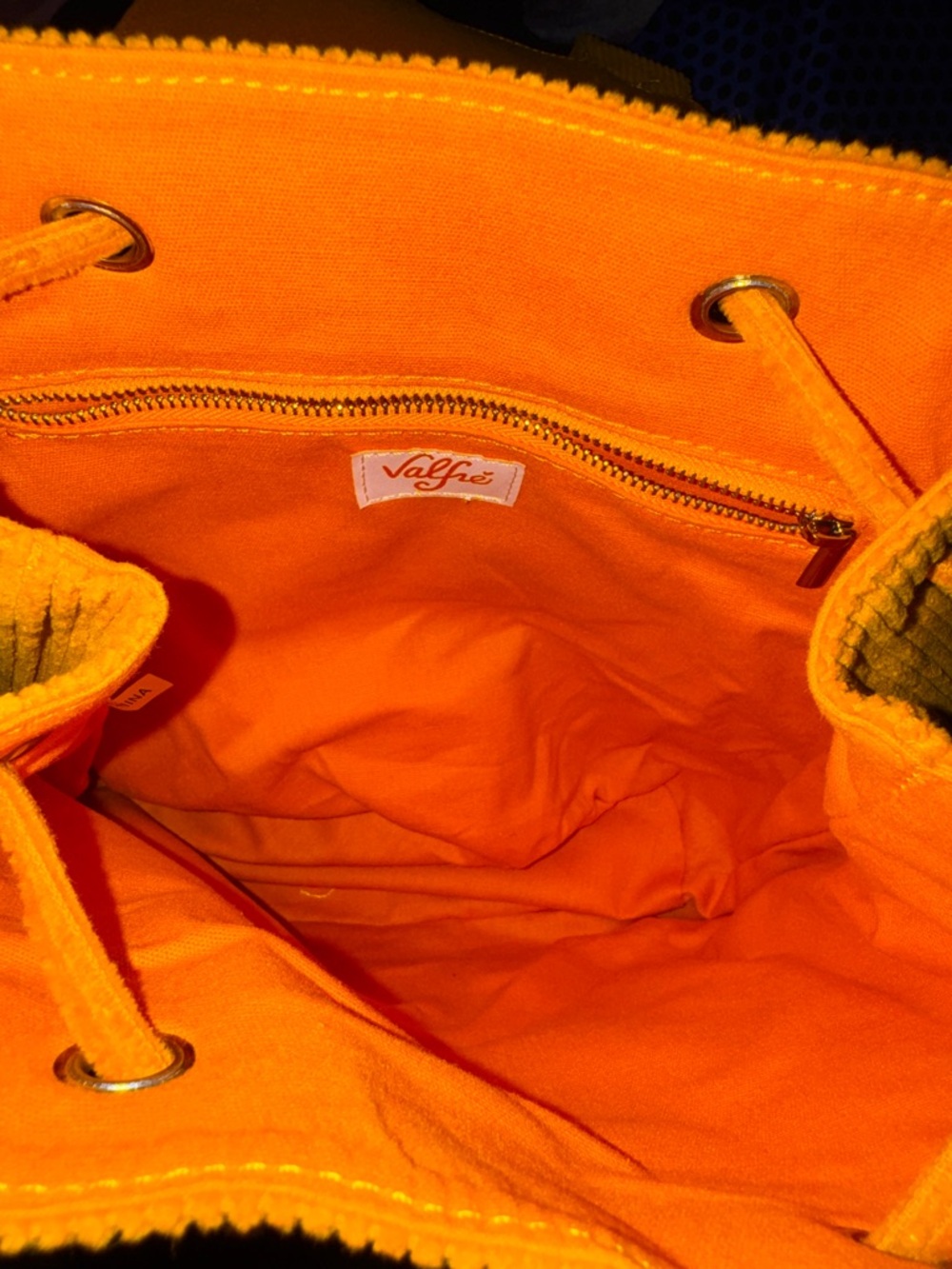 Valfre Orange/Yellow Corduroy Mini Backpack with Heart Buckles - Picture 5 of 5